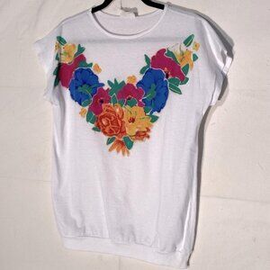 Vintage T Shirt With Flower Graphic L